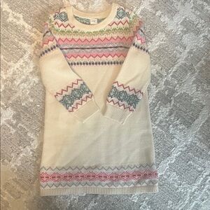 GAP Cream Kid Sweater Dress with Colorful Zigzag Design like new
